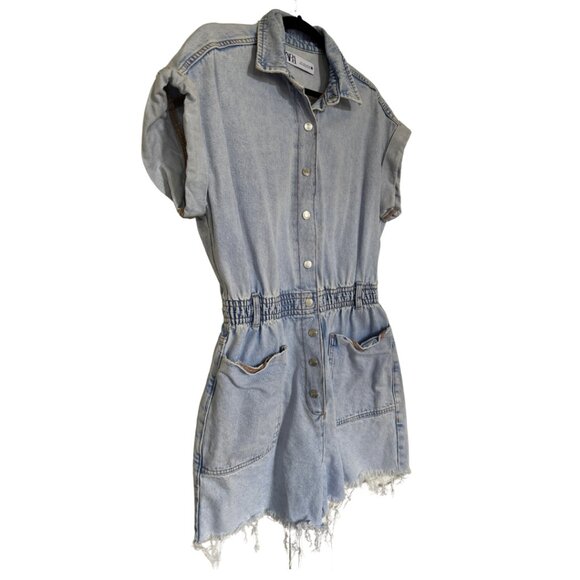 ZARA Distressed/Frayed Denim Playsuit Romper | Size L - Picture 2 of 9